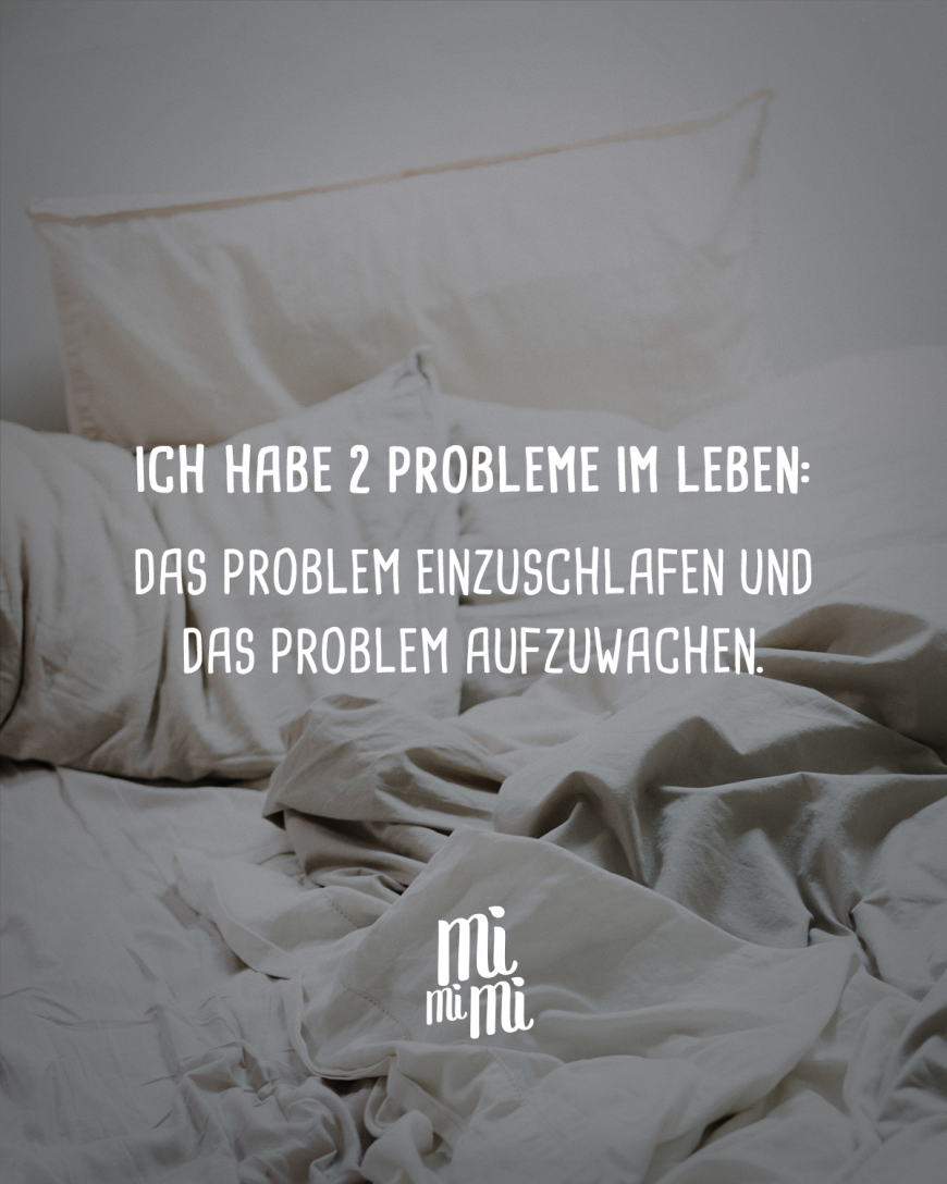 Ich habe 2 Probleme im Leben: das Problem einzuschlafen und das Problem aufzuwachen.