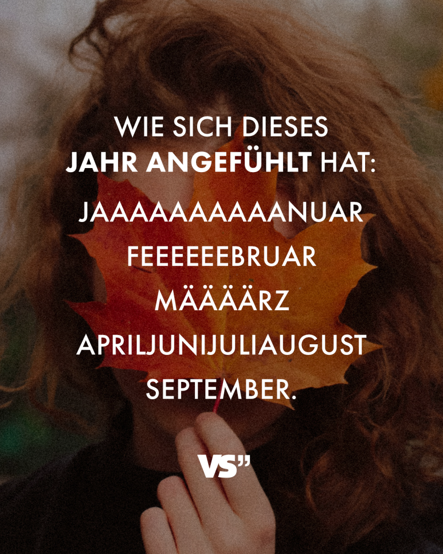 Wie sich dieses Jahr angefühlt hat: Jaaaaaaaaaanuar Feeeeeebruar Määäärz AprilJuniJuliAugust September.